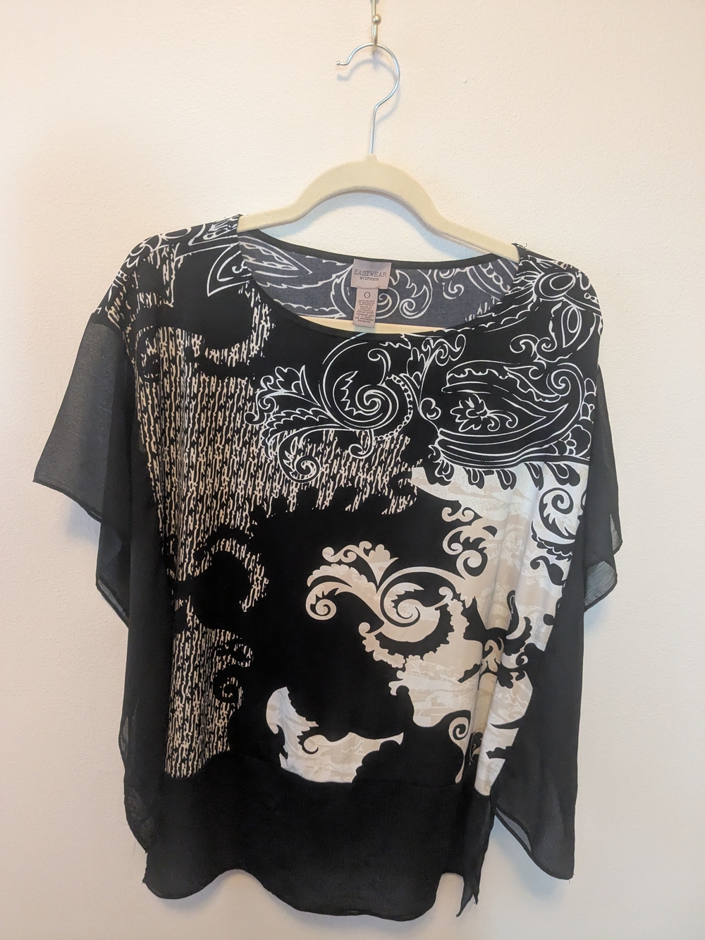 Chico's Black & Ivory Baroque Mixed-Media Tunic